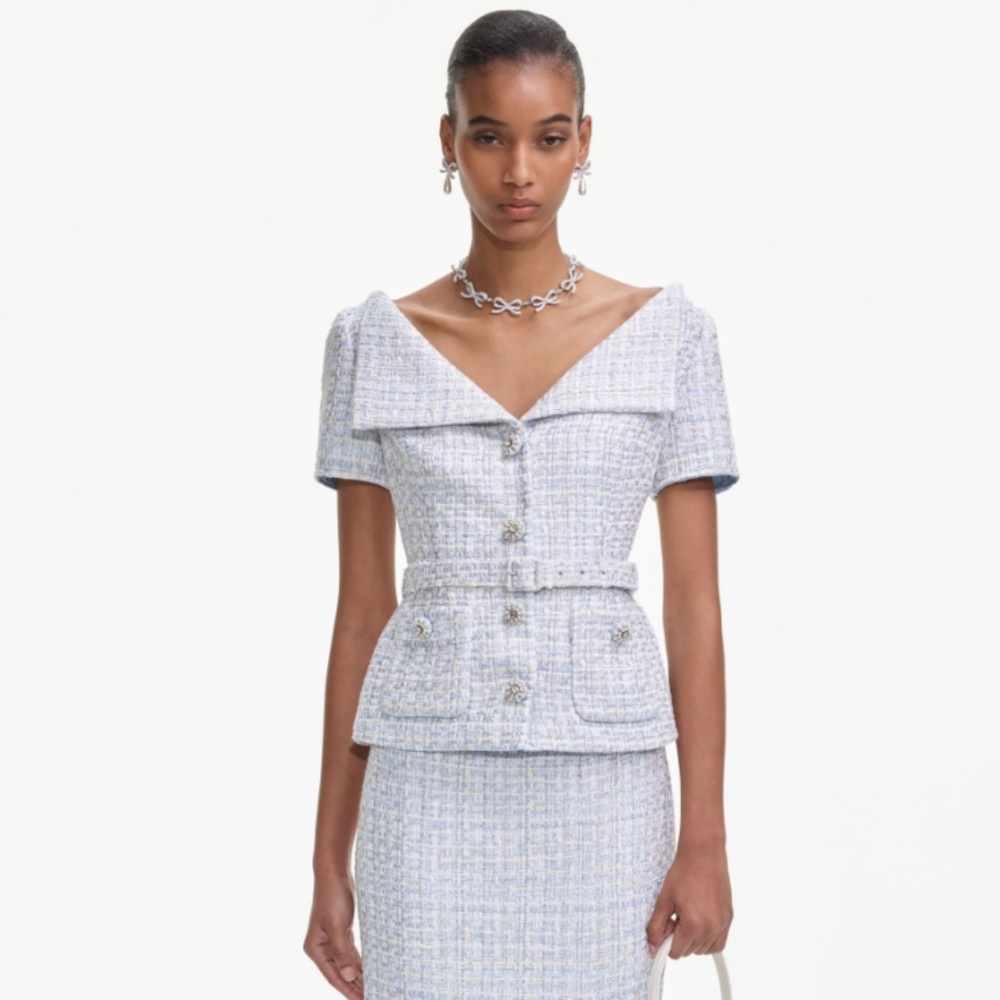 self-portrait Blue Boucle Midi Dress US12 - MSRP $615 - NWT